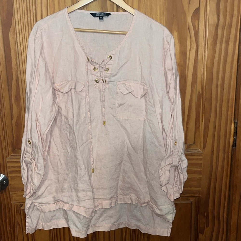 Ellen Tracy Pink Linen Blouse